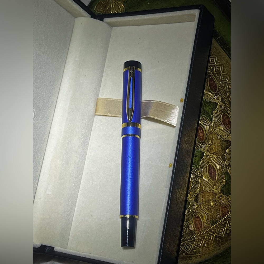 Elegant Blue Pen with Gold Accents